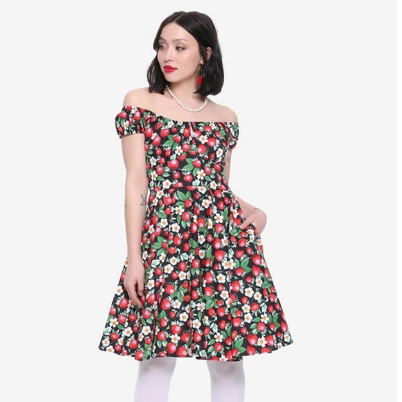 Hell Bunny Dresses & Skirts - Hell bunny black strawberry print dress size s/m dark romantic goth